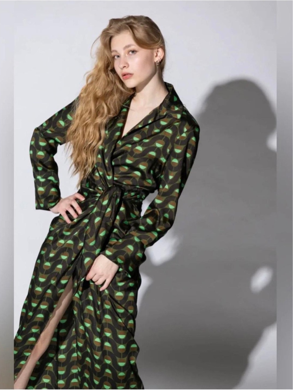 Zara Olive and Mint Geometric Long Sleeve Wrap Dress